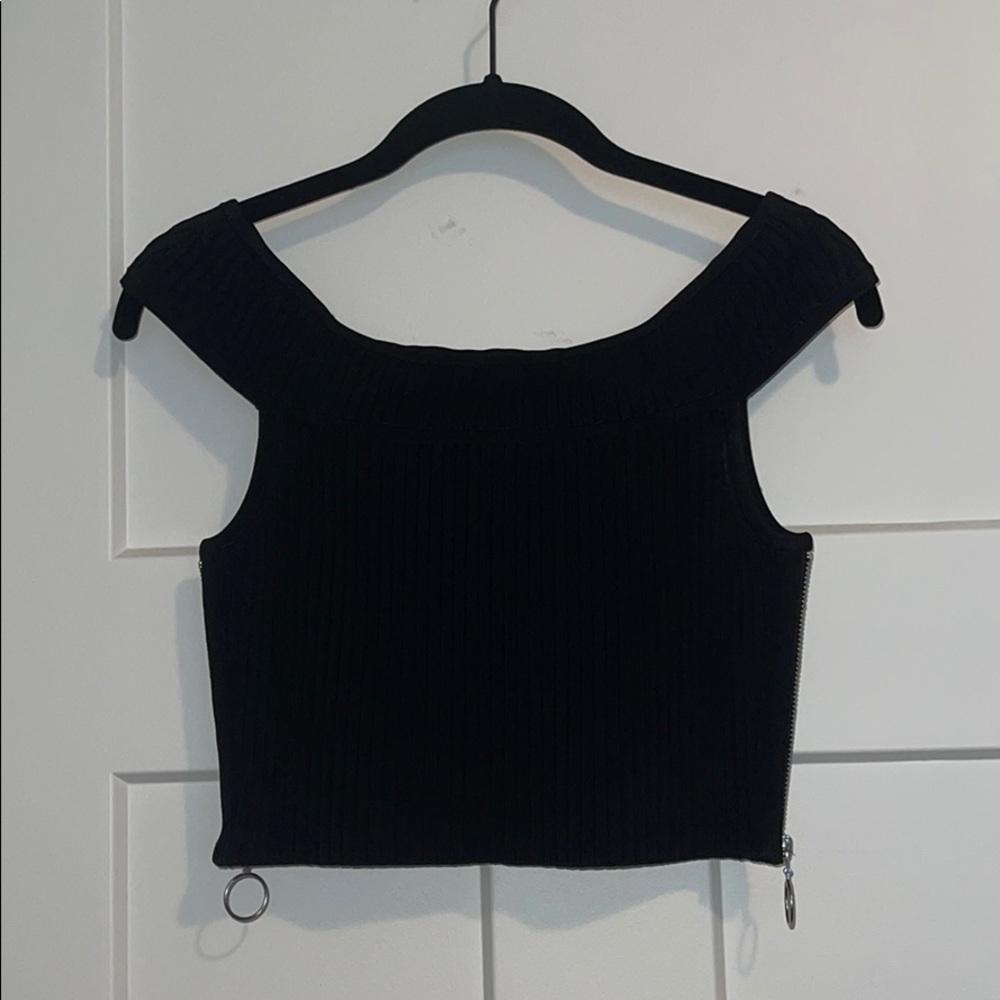 Revolve Black Ribbed Crop Top